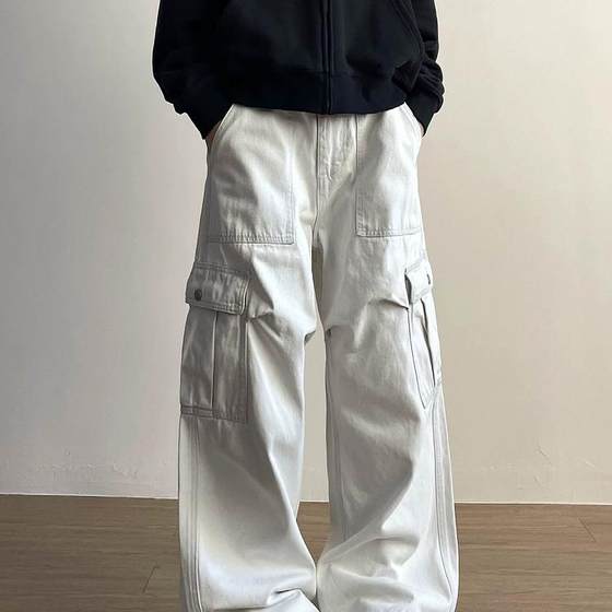 Large size American high street white multi-pocket work jeans men and women loose straight casual wide-leg drooping trousers
Large size American high street white multi-pocket work jeans men and women loose straight casual wide-leg drooping trousers
