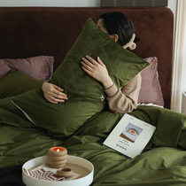 Morandi colour baby suede four sets of embroidery warm fine strips of thicken quilt cover thickened sheet Nordic wind bed supplies