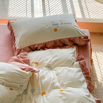 Embroidery small daisy milk suede Four pieces Thickened Coral Fleece velvet Bedsheets Quilt Cover Baby Suede Winter Bed
