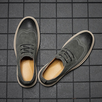 Hong Kong Tide Mens Shoes Spring and Autumn New Leather Leisure Leather Shoes Trend of British Brock Mens Shoes