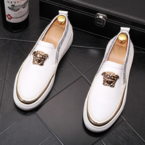 Tide man and small white shoes personality high Lefu shoes foot one foot lazy slacker shoes men casual leather shoes
