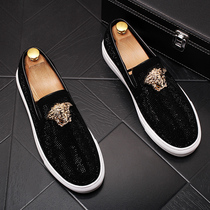 European station-type men Lefu shoes stylish footwear shoes nightclub personality shoes hip hop water drill one foot lazy shoes