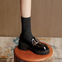 Inlen Wind Retro Small Leather Shoes Womens Summer Genuine Leather Thick Bottom Pine Pastry Single Shoes 100 Lap Day Ensemble Dresses Jk Lefu Shoes