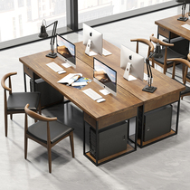 Retro solid wood desk chair staff computer desk Station Desk Industrial Wind Office 2 people 4 people working table