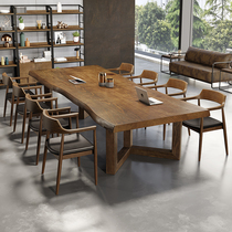 Solid Wood Meeting Table Long Table Desk Large Training Table Large Plate Table Bench Negotiation Table Reception Desk Chairs Combination
