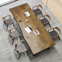 Solid Wood Meeting Table Long Table Brief Training Desk Retro Computer Desk LOFT Iron Art Desk Negotiating Table And Chairs Combination