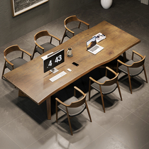 Retro Full Solid Wood Meeting Table Strip Table Log Large Plate Table Training Table Desk Desk Desk Negotiating Table And Chairs