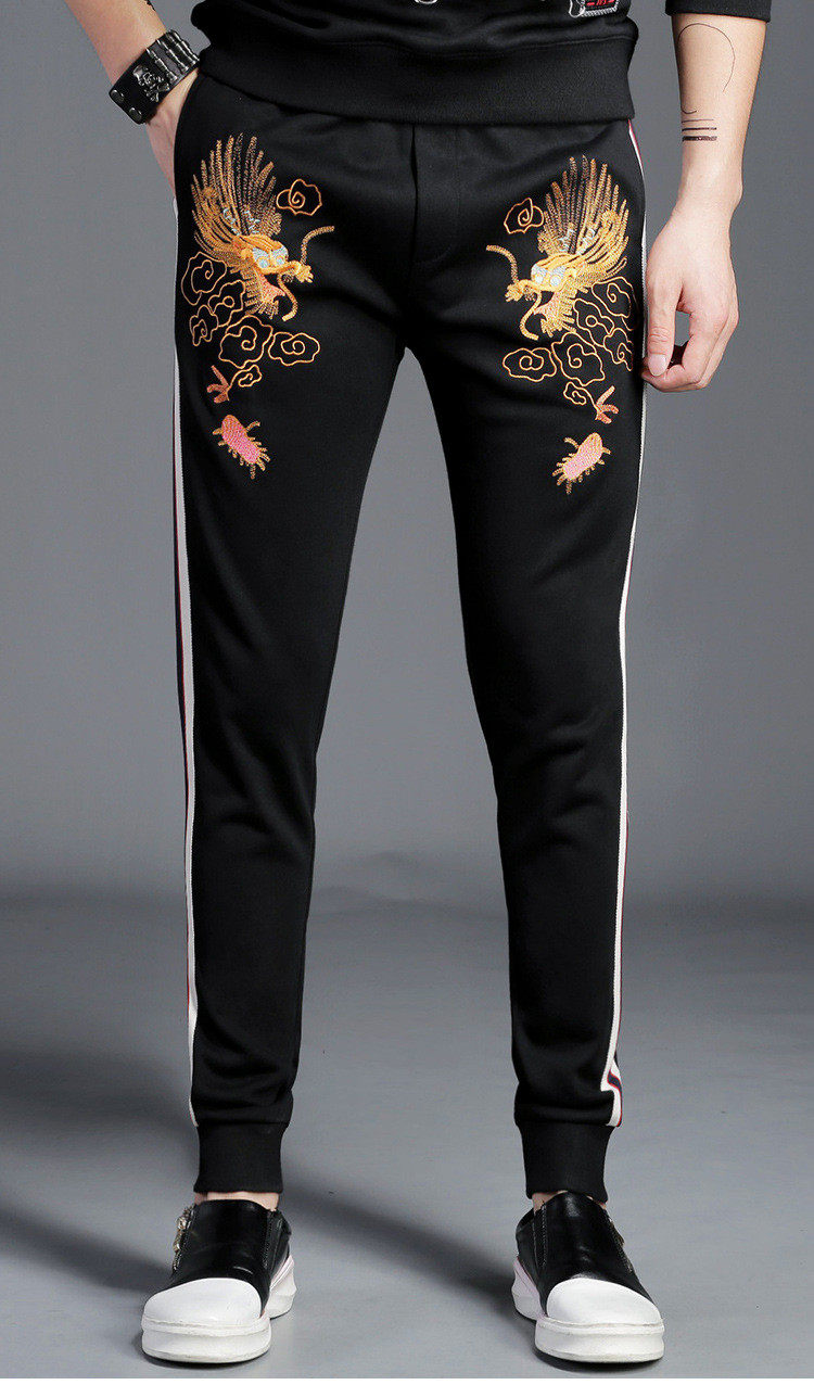 中国风龙图案绣花休闲裤男束脚裤新款控价肥佬装加15元