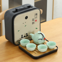 Ceramic household 4 people outdoor portable travel simple tea table office tea set one pot four cups custom logo