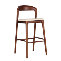 Nordic solid wood bar chair designer extremely simple modern backrest high chair walnut color home Island stool skin