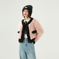 RECOINR1C pink furry environmentally friendly fur coat female new advanced perfume soft glutinous cotton jacket