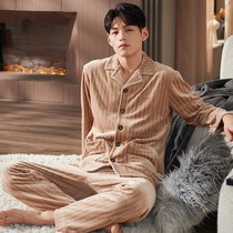Coral Suede Pajamas Male Winter Thickened gush warm Home Residence Great Code Extras Wear Flannel Jacquard two-piece set