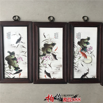 Four screen paintings Jingdezhen porcelain plate painting landscape painting living room decoration painting mural painting solid wood frame old painting portable