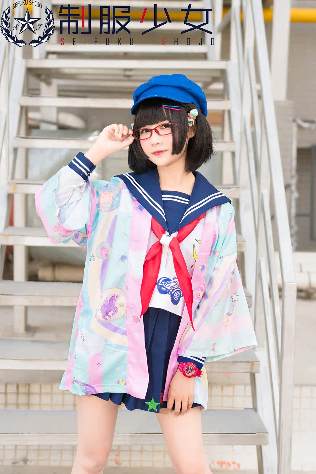 制服少女家原创日常羽织外套开衫男女日式浴衣-彩虹独角兽