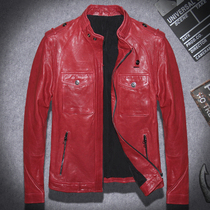 Motorcycle leather leather clothing Mens tanned sheepskin leather leather clothing Mens Harley Mens short slim mens jacket