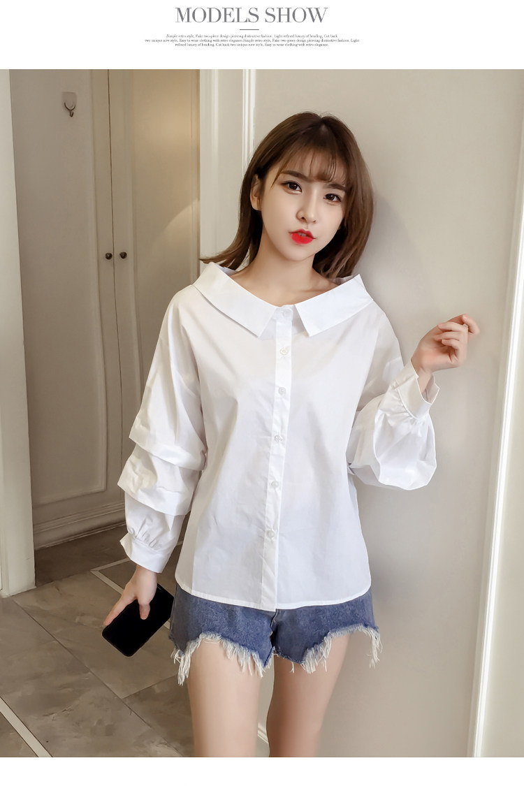 8083#2019网红韩版女装百搭灯笼袖娃娃领白衬衫上衣小清新学生
