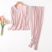 Silk autumn clothes Autumn pants Silk cotton thin section womens thermal underwear round neck mulberry silk base cotton sweater womens suit