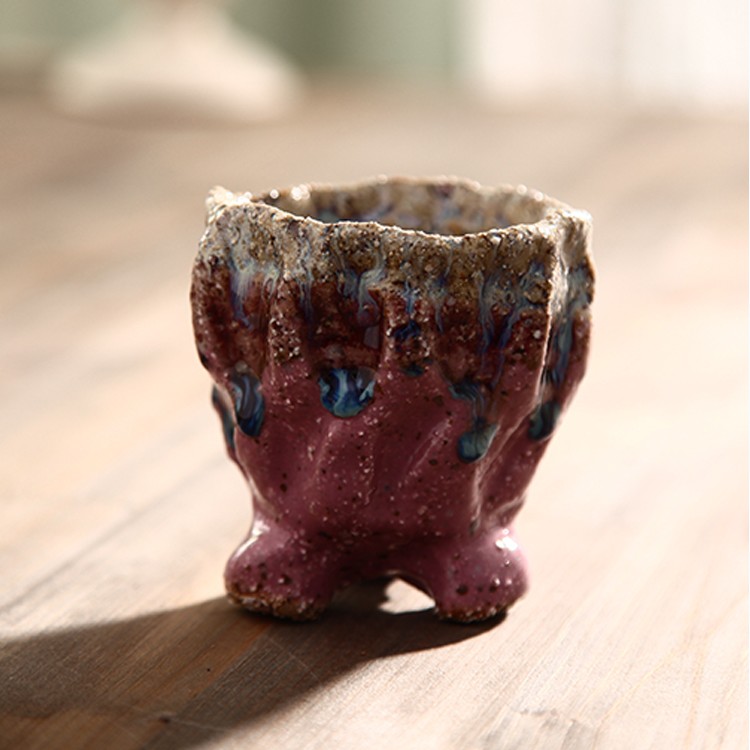 陶瓷花盆 批发纯手工捏造 多肉植物盆有孔粗陶透气带高脚创意花盆