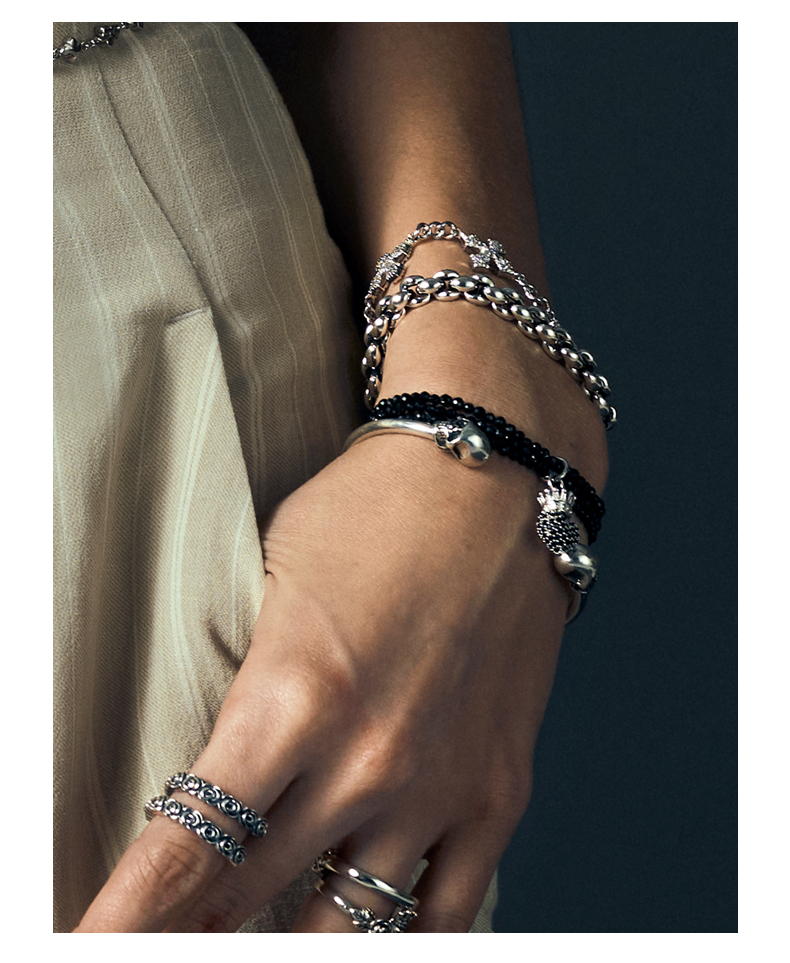 kingbaby经典皇冠心黑水晶三股女手链摇滚时尚潮流ins七夕礼物