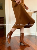 Perak style mid-cylinder short boot female side zipper 2020 autumn winter new style gentle genuine leather slim boot Martin boots