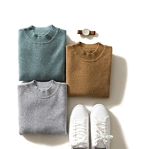 Fall winter new men's half-height collar 100 cashmere half-sleeve knitted bottoming sweater pullover business T-shirt short sleeve