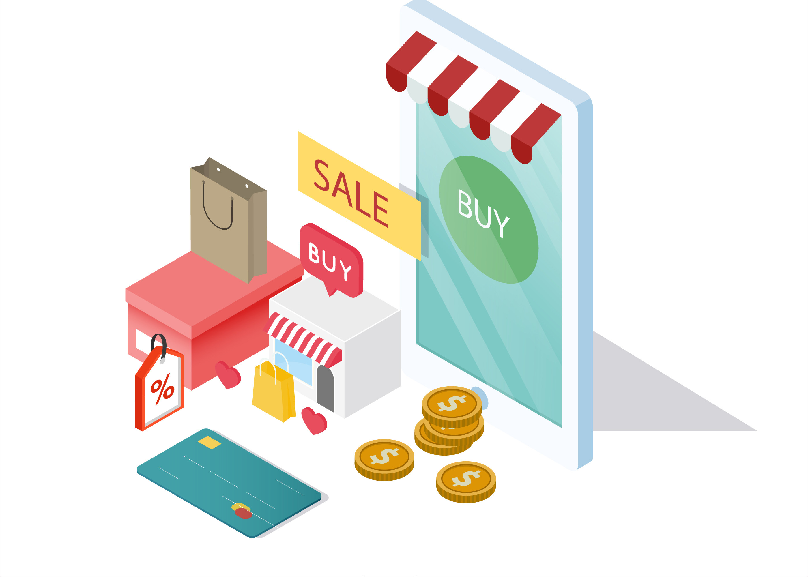 变色鱼提供国外设计素材25d矢量电商购物生活场景app网