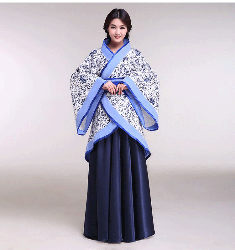 青花瓷改良汉服古装女装襦裙单绕交领汉朝正规深衣曲裾成人礼服