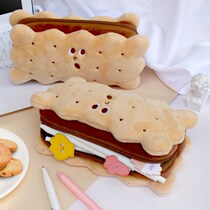 ins creative cute Korean cartoon Sandwich Cookie cookies pencil bag plush girl heart student storage bag large capacity
