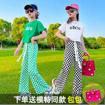 Girls short-sleeved suits Western-style summer clothes fashionable middle-aged childrens thin wide-leg pants childrens summer leisure two-piece tide