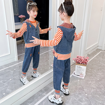 Girls denim suit 2021 new autumn childrens foreign spring autumn clothes girls Net red casual three sets