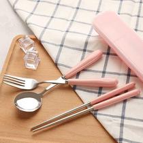 Macaron Color Ceramic Stainless Steel Spoon Chopsticks Fork Tourism Portable Cutlery Three-piece Suit Student Lin