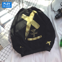 Korean style ulzzang long sleeve T-shirt male middle school students plus fat plus size loose fat fashion round neck hoodie