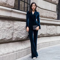 2020 Autumn Winter New Velvet Suit Pro Ol Temperament Little Western Suit Jacket Fashion Body Horn Pants Two Sets