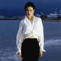 European and American fashion Classic shirt loose temperament casual sweatshirt Cannes Gong Li Tongan white shirt Career OL Wind Girl