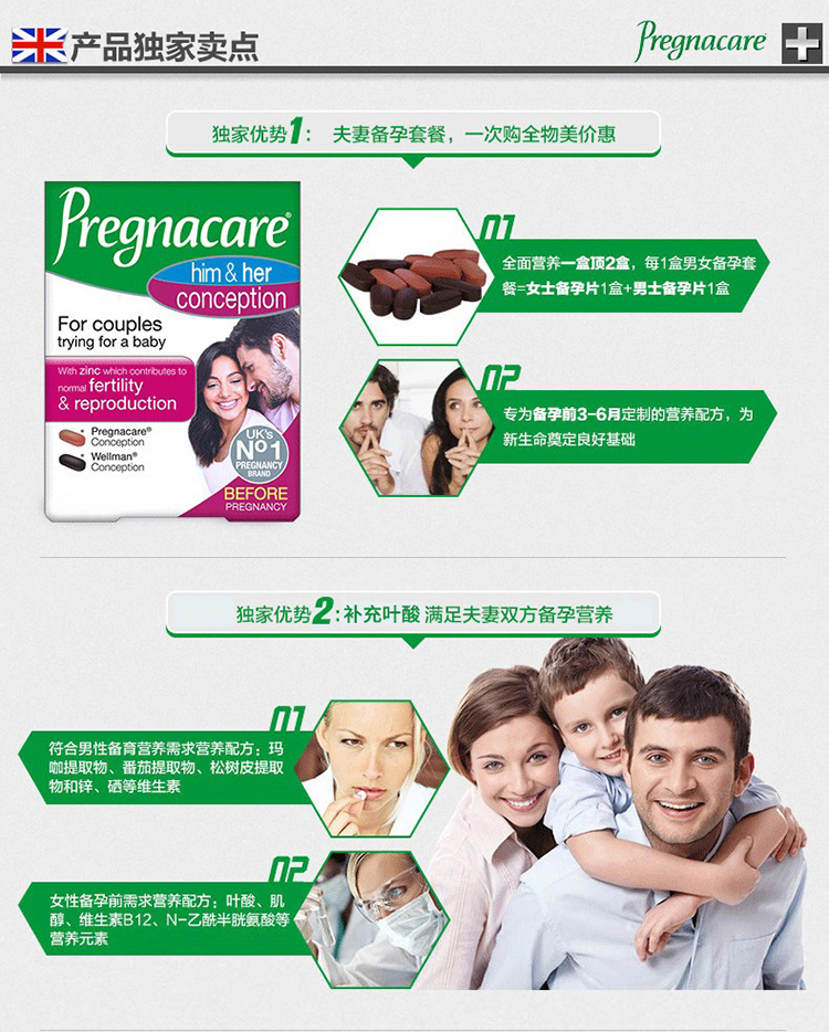 【薇塔贝尔】男女孕前备孕营养片60粒