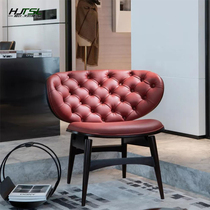 Nordic solid wood leather art single sofa chair modern minimalist bedroom creative leisure chair light luxury baxter single chair