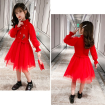 Girl Lian Dress Spring Dress 2022 New New Year Dress Little Girl Foreign Air Mesh Dress Korean Version Red Princess Tide