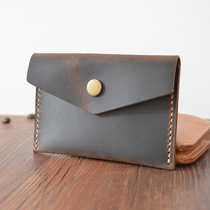 Small card bag wallet handmade Crazy Horse leather coin purse first layer cowhide leather business card bag mens and womens vintage wallet