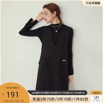 Fan Si Lanen black V-collar skirt women autumn and winter 2020 new suit dress medium and long black dress