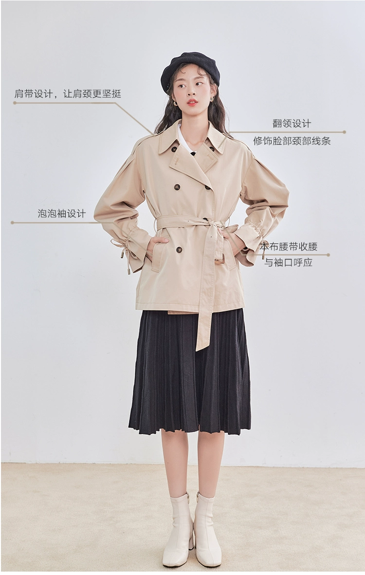 Handu Yishe 2021 Mùa đông mới của phụ nữ Hàn Quốc tay phồng ren dài tay áo khoác gió nhỏ - Trench Coat
