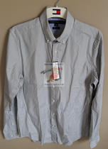TOMMY HILFIGER 80s PLY gray equal pattern TOMMY men business men long sleeve shirt