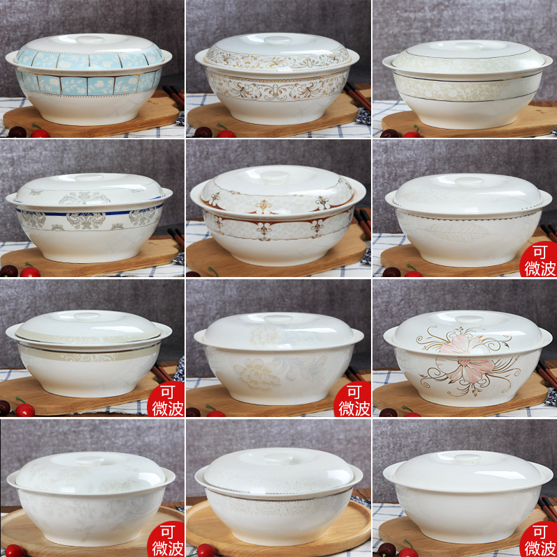 Lead - free ipads porcelain of jingdezhen ceramics pan Korean tableware household with cover large saucepan soup basin can be microwave porcelain