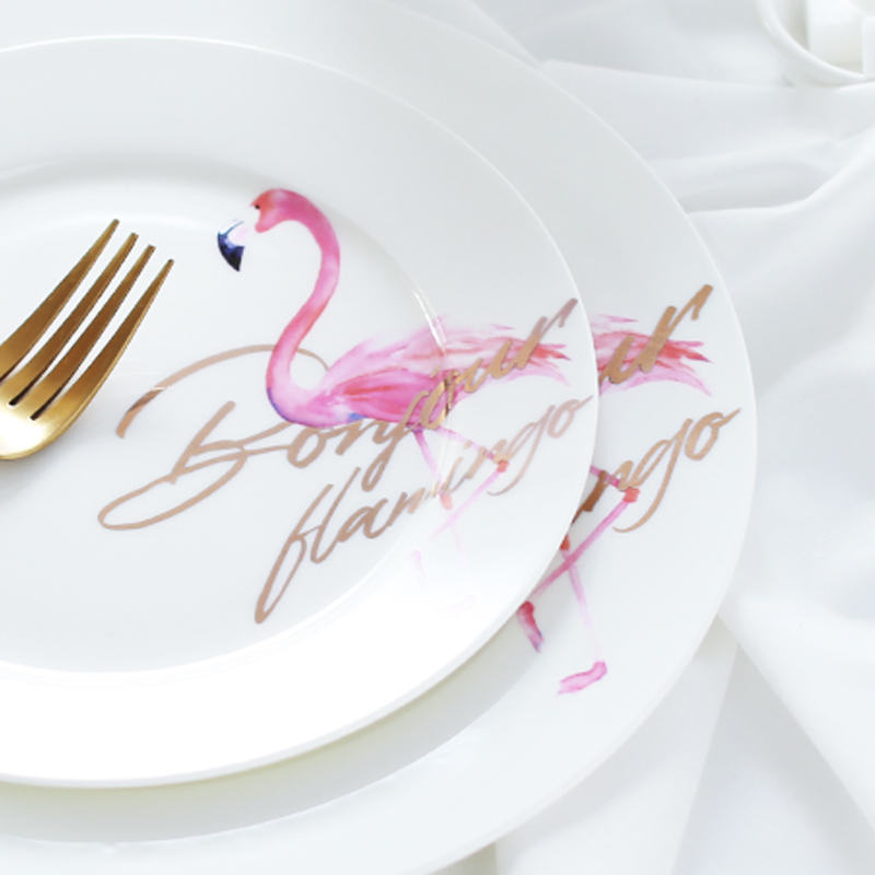 The Food dish household steak western flamingos eat dish creative move round plate ceramic plate fruit tray