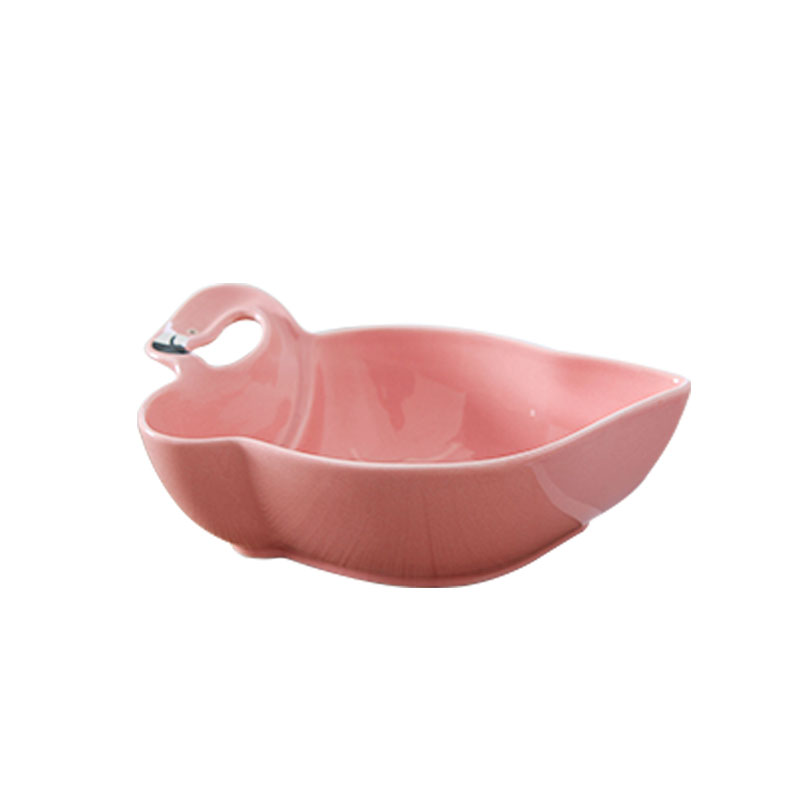 Ins girl hot pink flamingo snacks disc ceramic bowl dessert fruit breakfast snack plate dry fruit tray