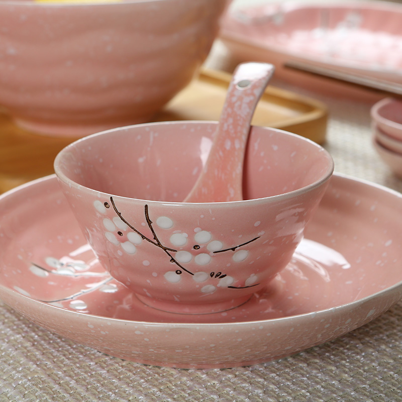 Jingdezhen ceramics Japanese cherry blossom put silverware DIY home dishes suit to eat noodles in soup bowl bowl plate combination