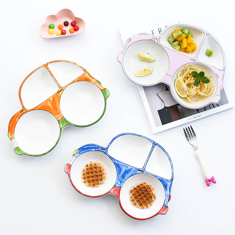 Baby meal plate tableware ceramics creative cartoon car breakfast dish bowl, lovely household space frame plate