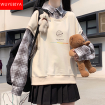 Fake two-piece sweater female spring and autumn 2021 new junior high school and high school students loose all-match shirt collar clothes