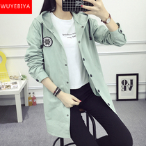 Windbreaker girl spring and autumn 2021 new junior high school and high school students Korean version of the long loose casual clothes jacket