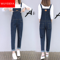 Denim bib pants girls summer and autumn 2021 new junior high school and high school students loose casual sling pants