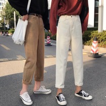 Autumn 2021 new high-waisted straight wide-leg pants Slim retro casual nine-point jeans loose womens clothing